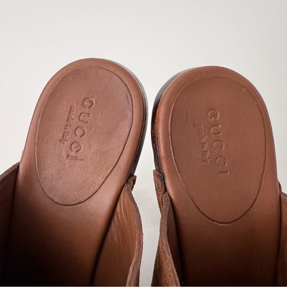GUCCI | Brown Suede Horsebit Nailhead High Heel Wood Mule Clogs Platform US 8.5 - Picture 7 of 16